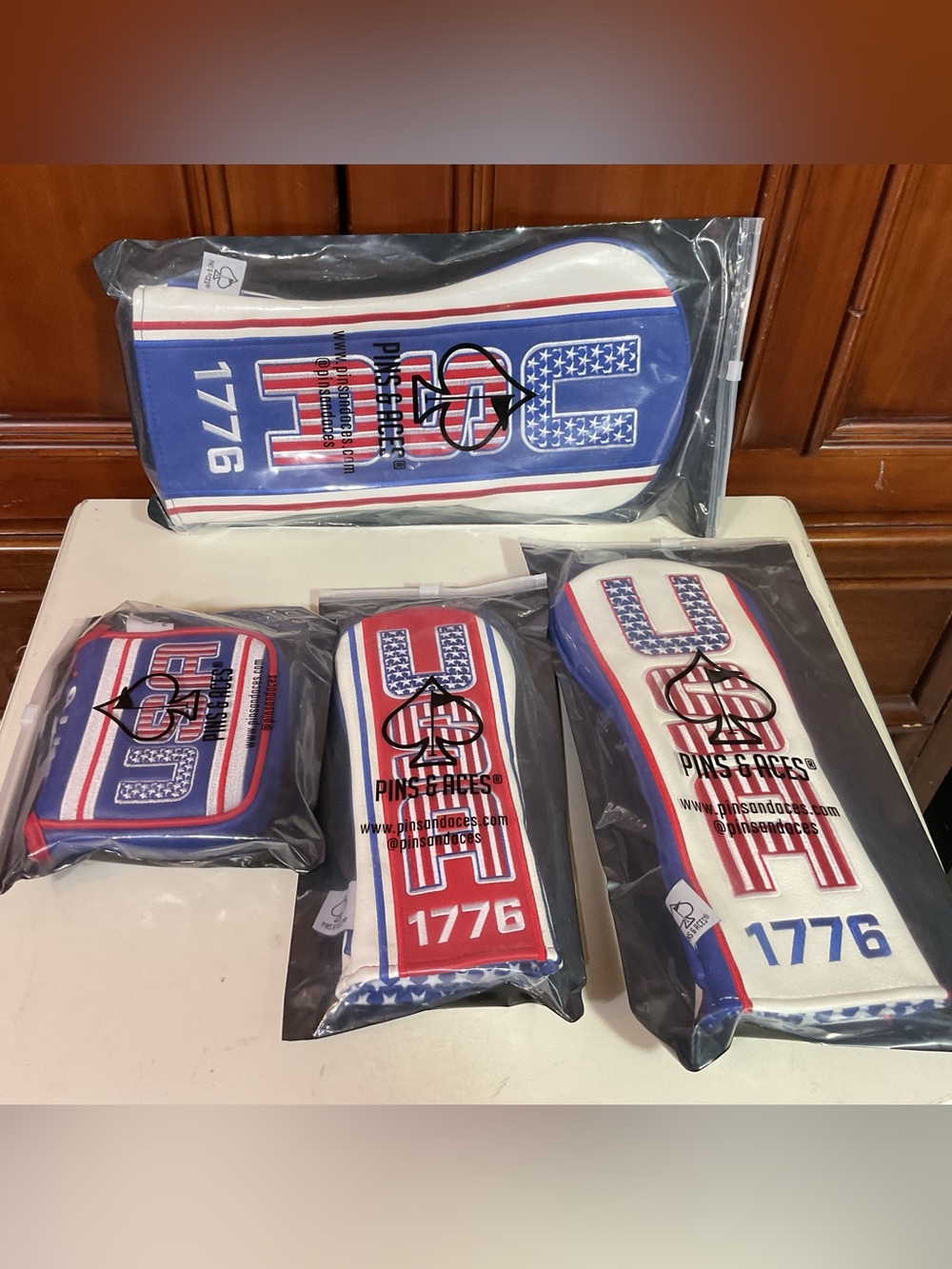 Pins & Aces 4 PieceSet 1776 USA Headcovers Fairway Wood, Rescue, Putter, Driver